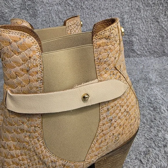 Rutz Walk in Cork Ankle Boots Tan Snakeskin Embossed Chelsea Womens 40 Excellent - Picture 3 of 8